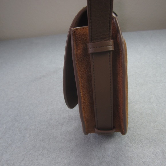 Quince Bag Brown Cow Suede Leather Trim‎ Saddle Crossbody Adjustable Strap - Picture 4 of 15